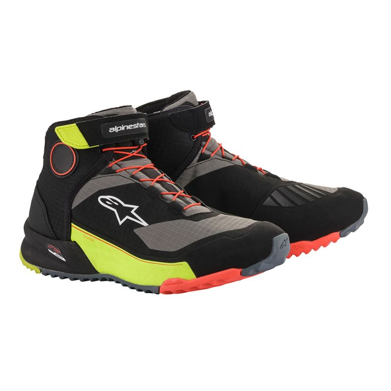BOTA ALPINESTARS CRX DRY PRETO/ AMARELO/ VERMELHO FLUO